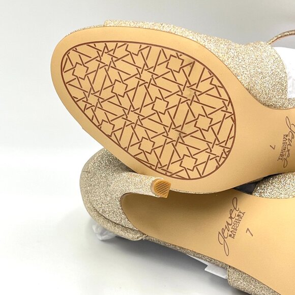 Jewel Badgley Mischka Size‎ 7 Gold Stiletto Open Toe Dress Sandals Heels Shoes - Picture 10 of 13